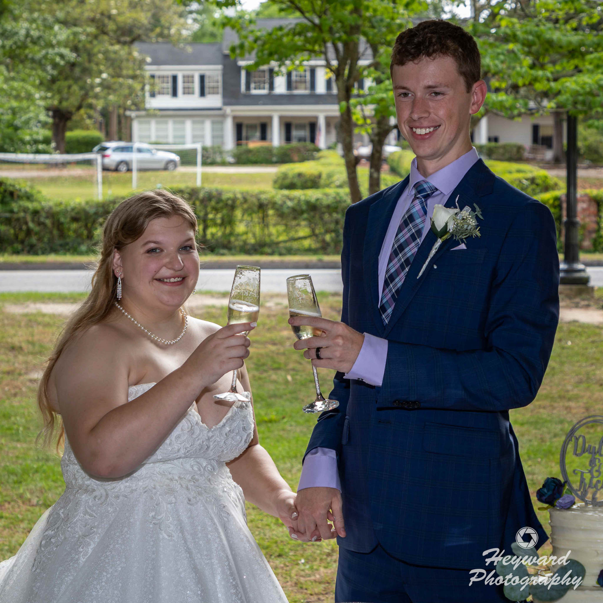 Newlyweds toasting.